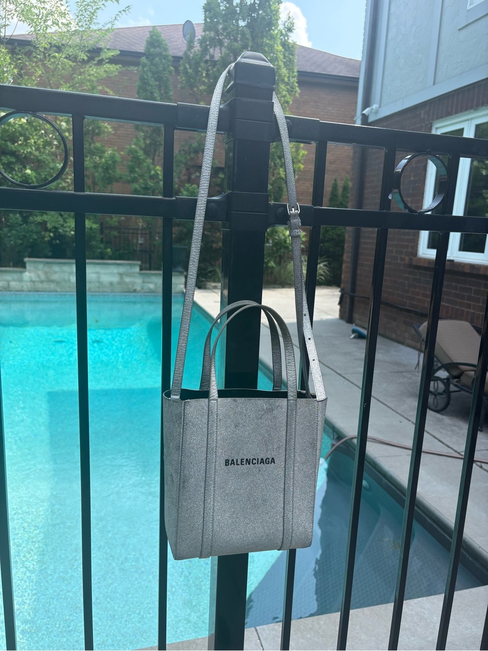 Balenciaga Silver Mini Glitter Tote Bag with Adjustable Strap